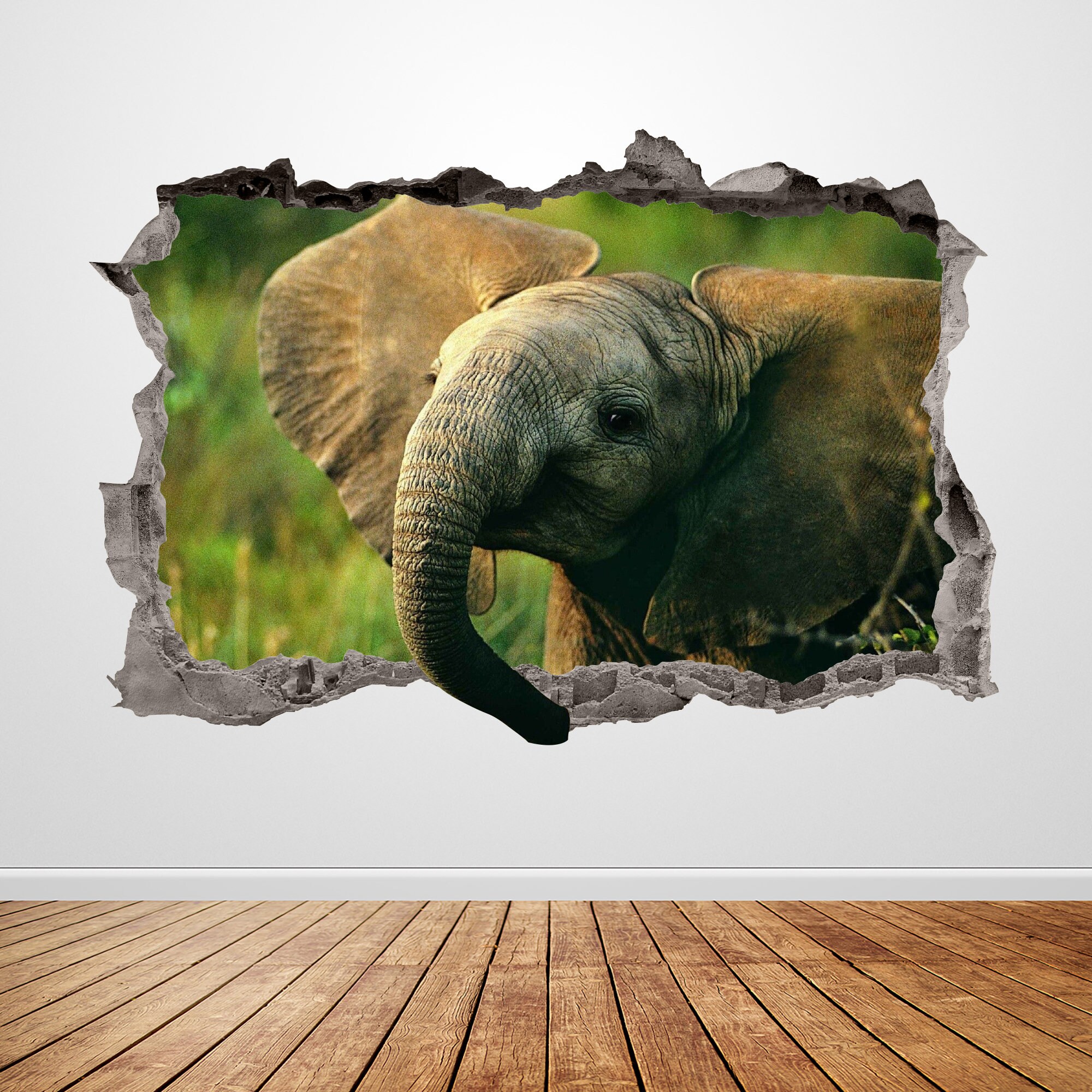 Elephant Wall Decal Smashed 3D Graphic Animal Wall Sticker Art Etsy
