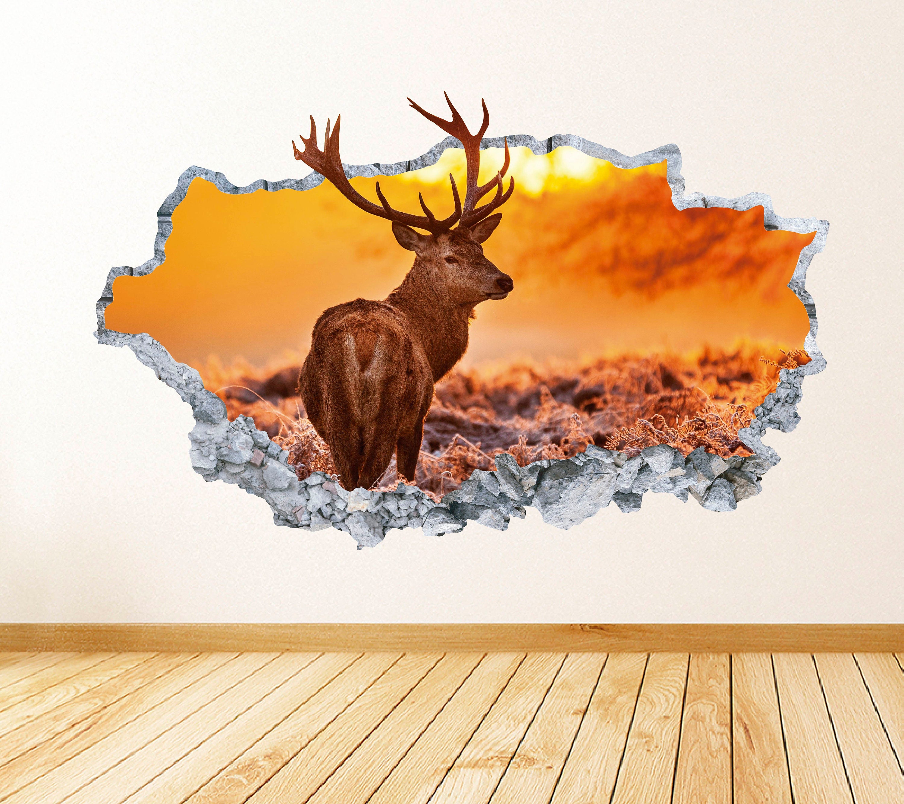 Deer Wall Decal Smashed Concrete Wall Art Decal Animal Deer Sunset Wall ...