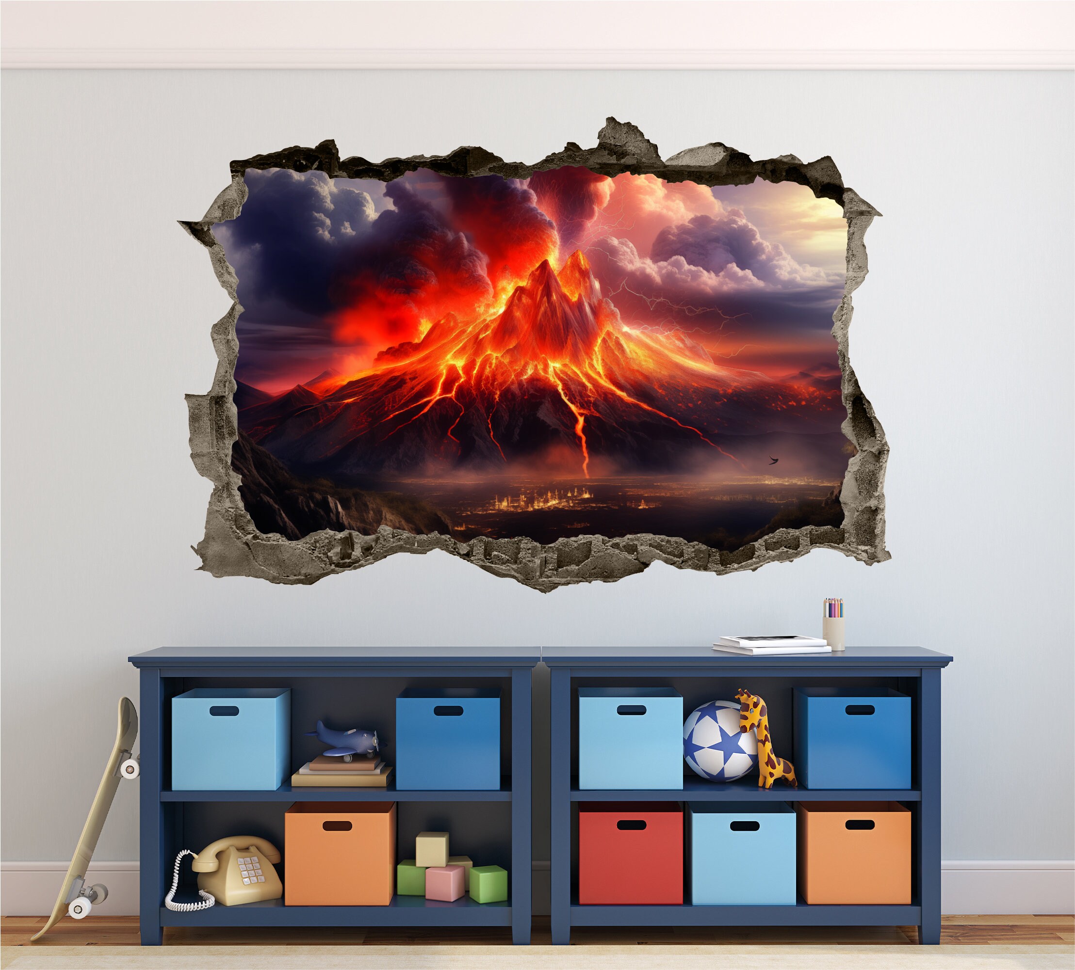 Volcano Wall Decal 3D AI Graphic Wall Art Sticker, Wall Decor, Volcano ...