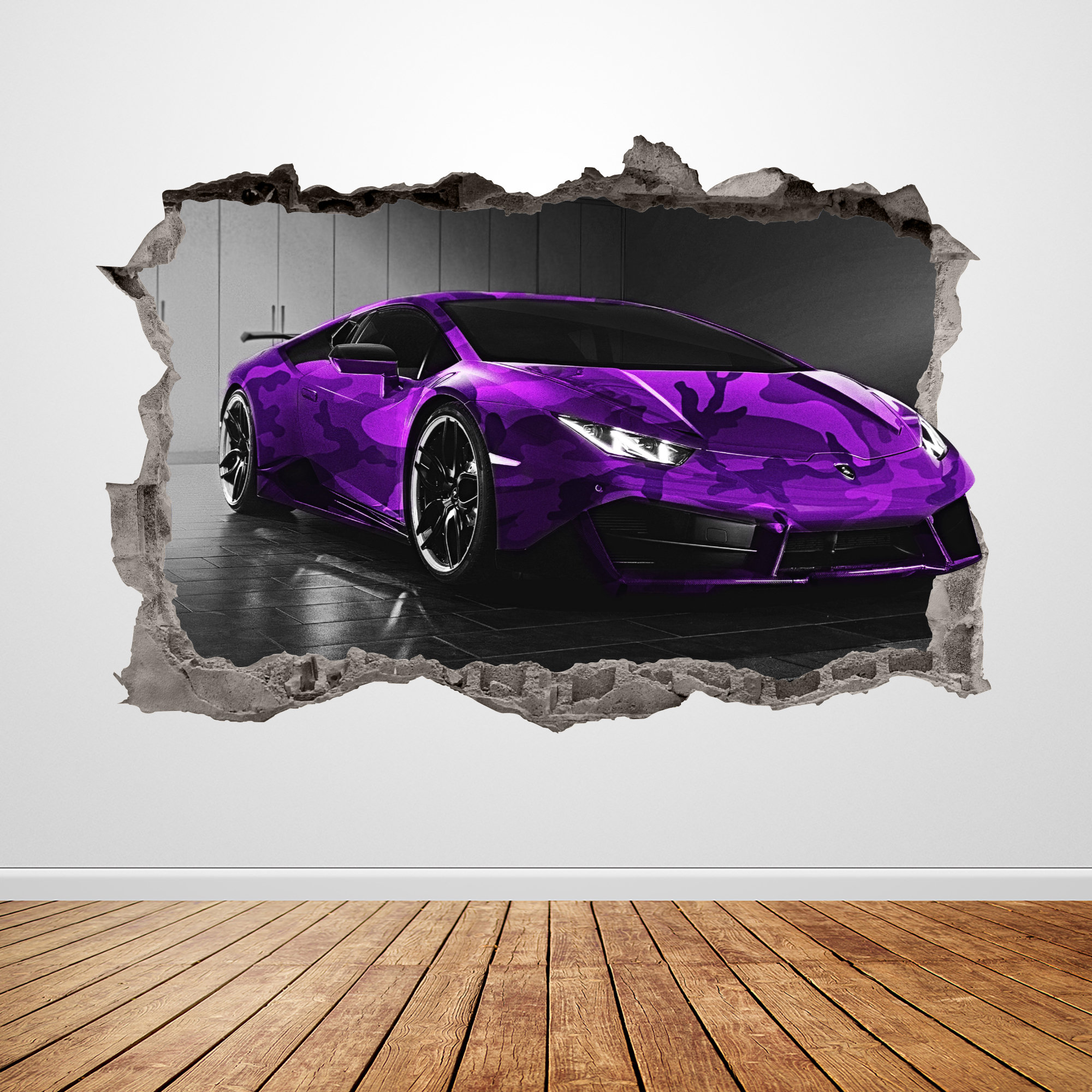Lamborghini Wall Decal Smashed 3D Graphic Purple Racing Car Wall Sticker  Art Mural Poster Custom Vinyl Kids Room Decor Gift