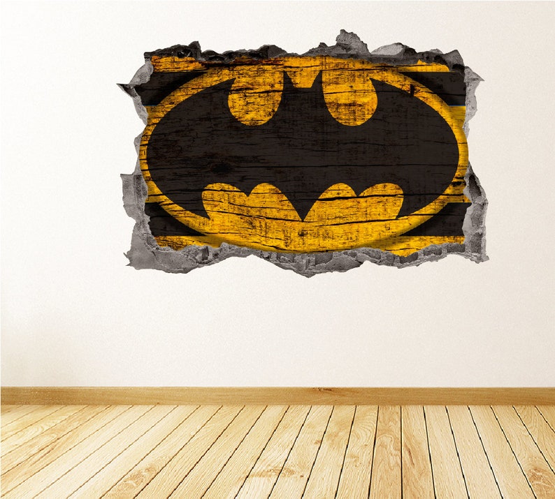 Batman Logo Wall Art Decal 3D Smashed Wood Textured Vinyl Wall Etsy