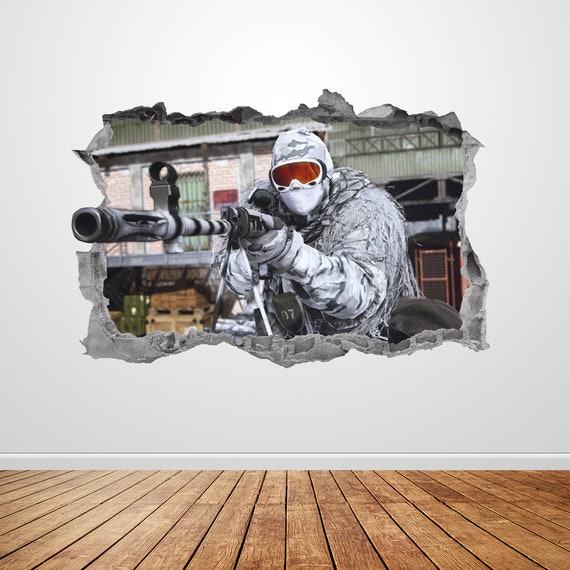 Sniper Wall Decal Smashed 3D Graphic Sniper Shooter Wall Art Sticker Mural  Poster Custom Home Boys Kids Room Decor Gift -  Canada