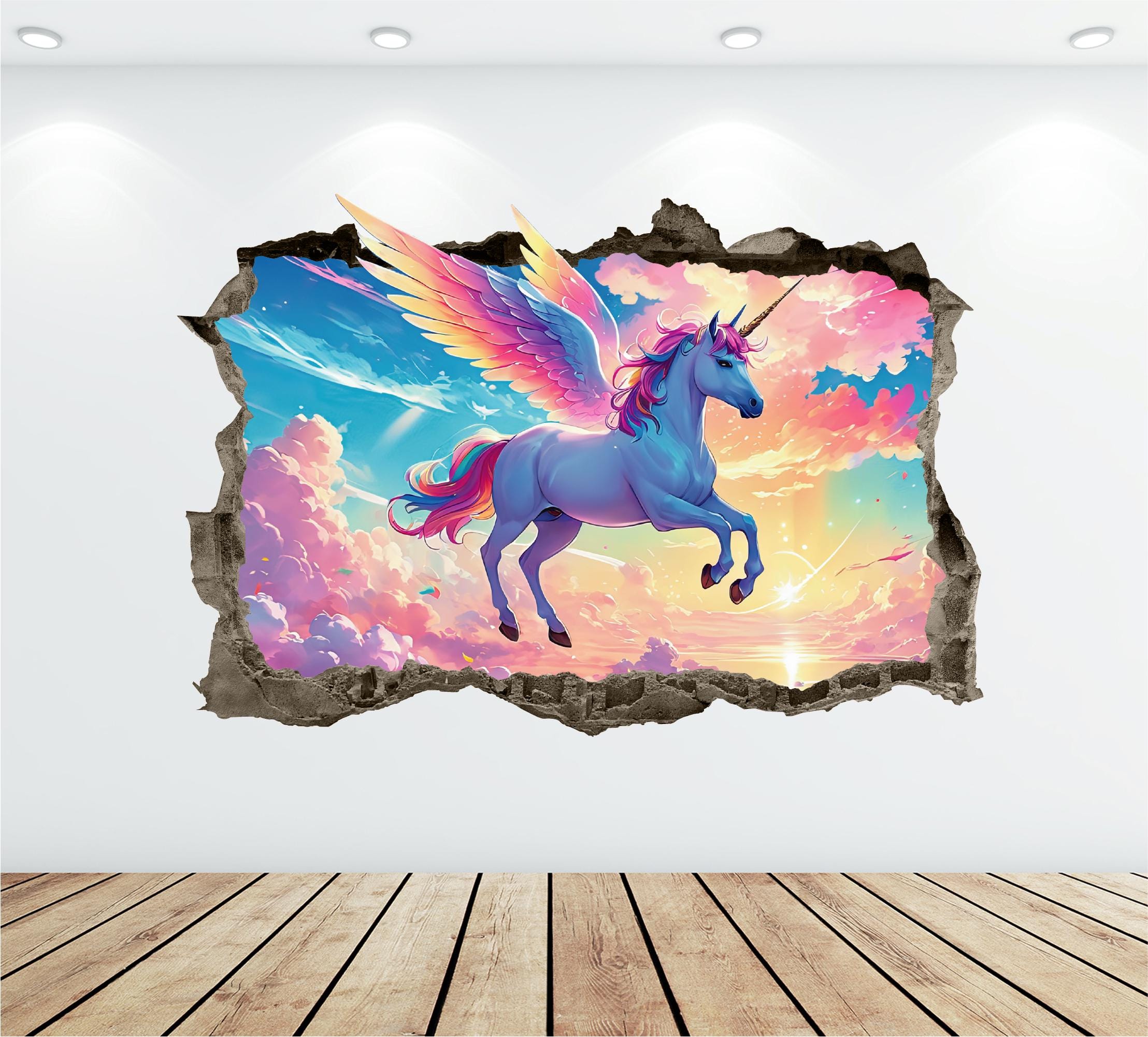 Unicorn Wall Decal Smashed 3D Graphic Magical Rainbow Unicorn Wall Art  Stickers Mural Poster Kids Room Bedroom Decor Playroom Gift - Etsy, image size:2216x2001