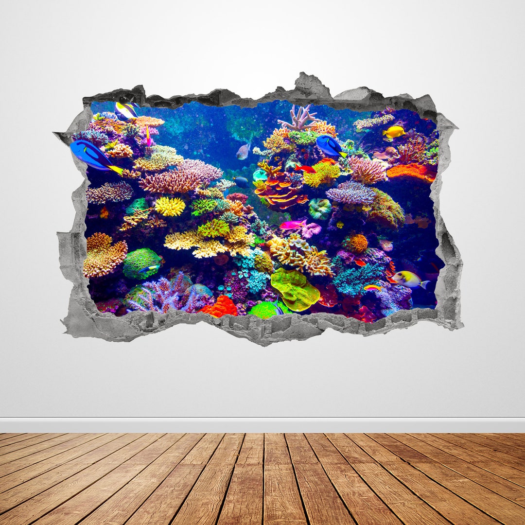 Under the Sea Wall Decal Smashed 3D Graphic Coral Reef Ocean Aquarium