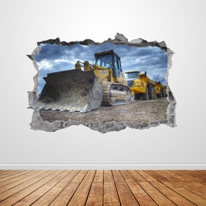 Construcción camión pared calcomanía aplastado 3D construcción gráfica sitio Bulldozer pared arte pegatina mural cartel casero niños sala decoración regalo