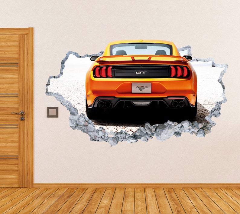Mustang GT Wall Decal Smashed Racing Car Muscle Car Wall Art Vinyl Decor Sticker image 2