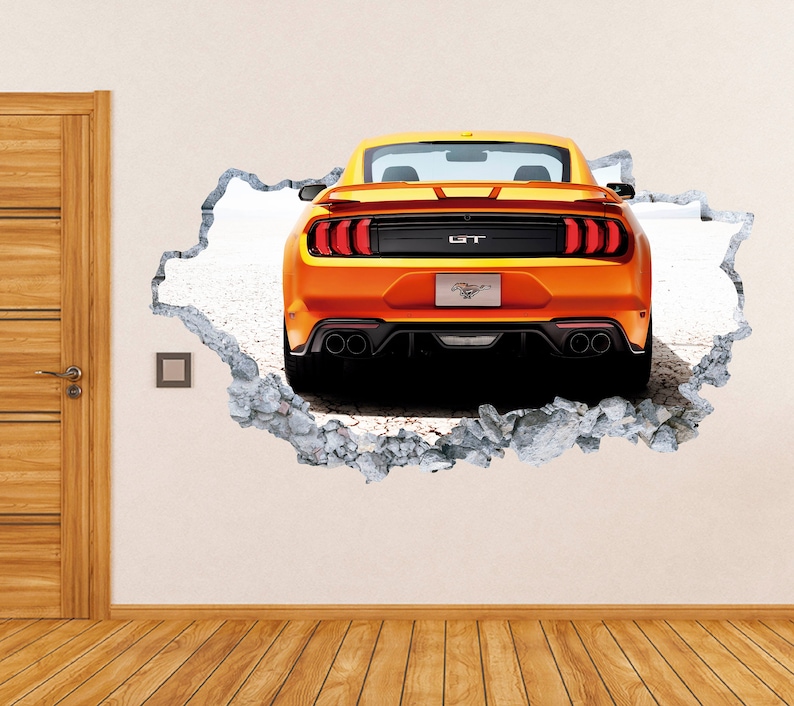 Mustang GT Wall Decal Smashed Racing Car Muscle Car Wall Art Vinyl Decor Sticker image 2