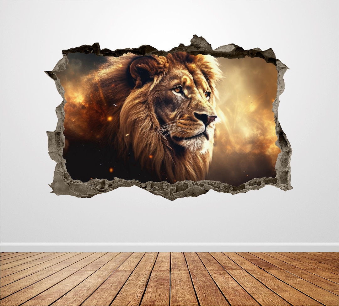 King Lion Wall Decal Smashed 3D AI Graphic Safari Animal Wall Decor Art ...
