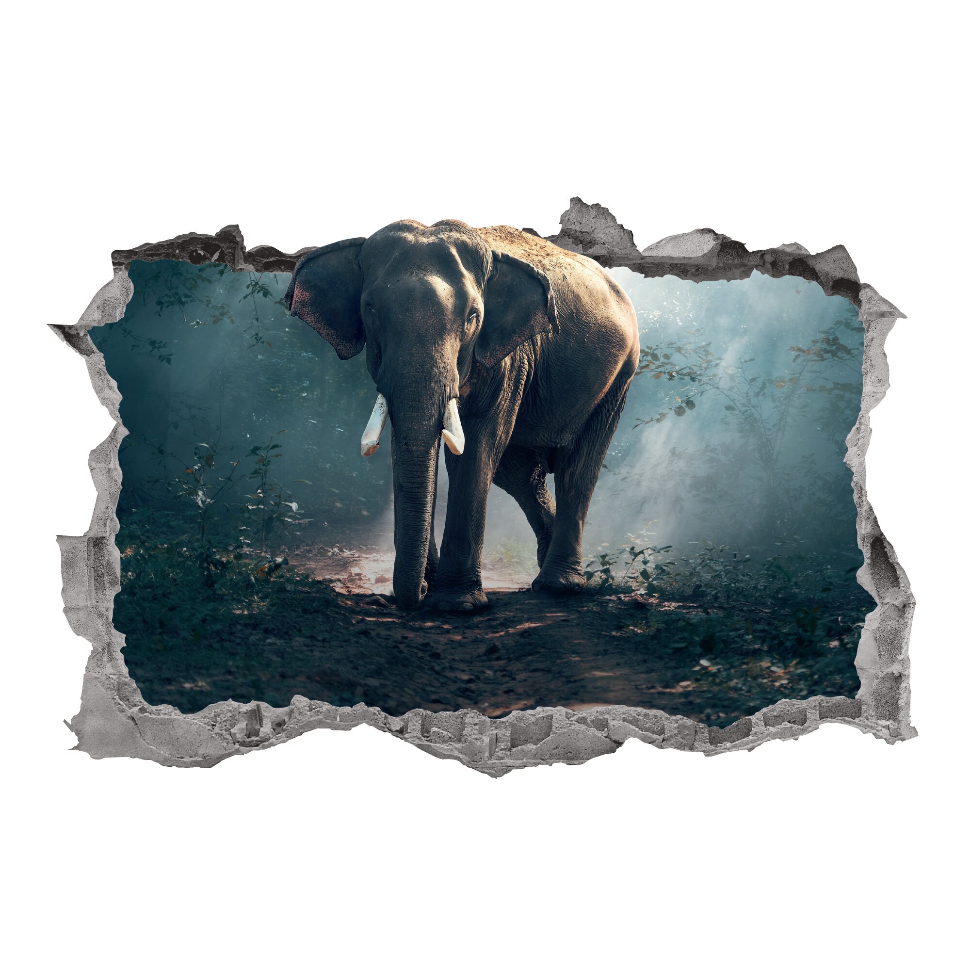 Elephant Wall Decal Smashed 3D Graphic Jungle Animal Wall Art Sticker ...