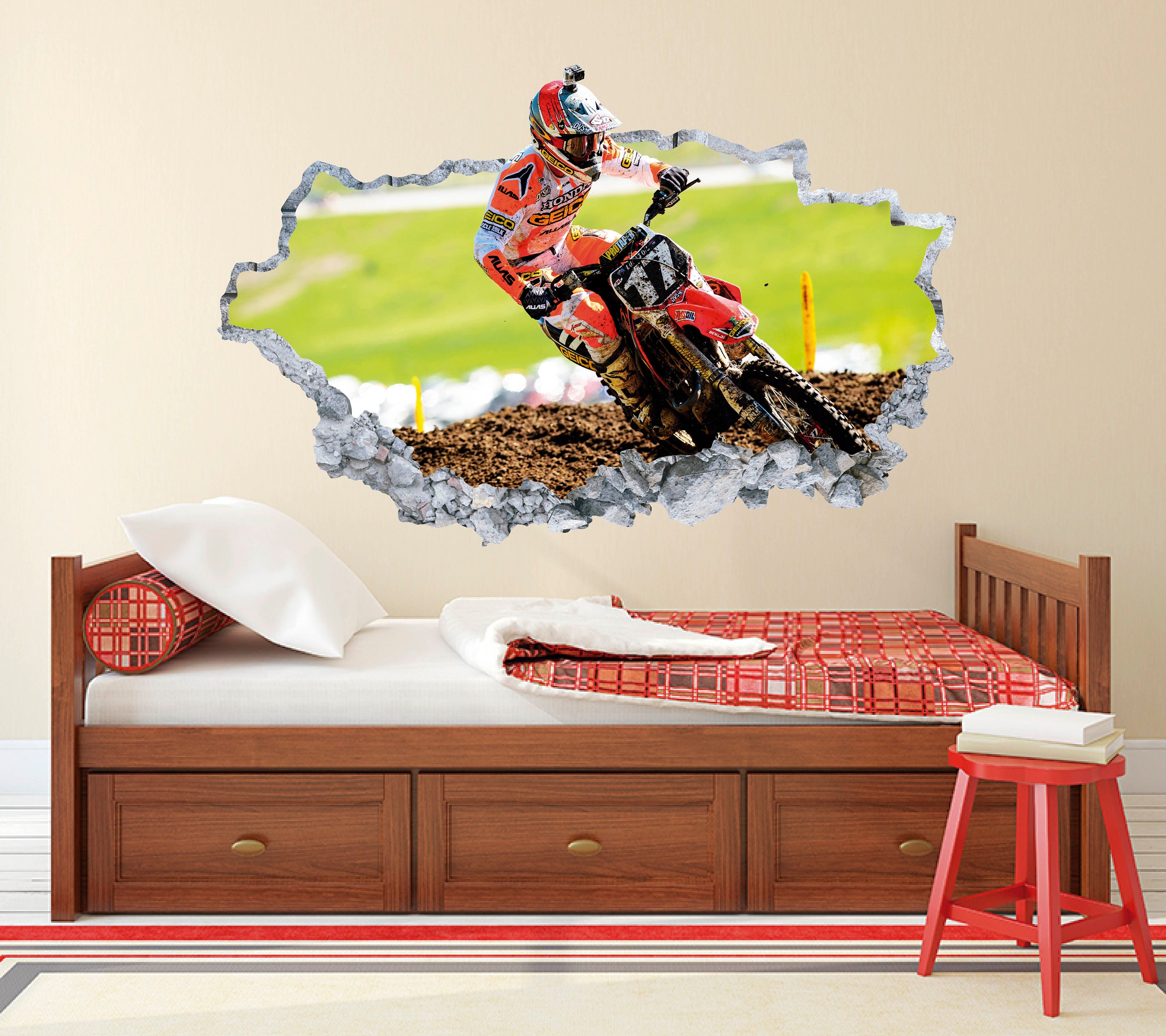 53cm * 60 Cm Moto Motocross Art Stickers Muraux Chambre Amovible