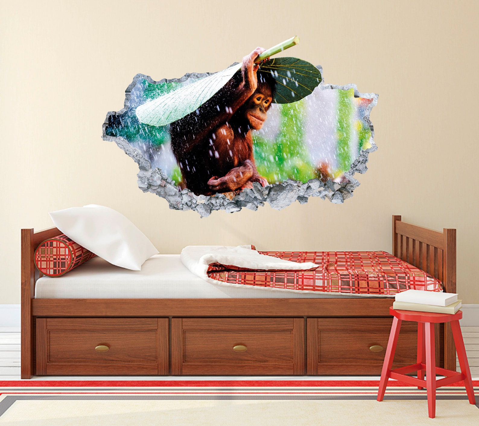 Orangutan Wall Decal Smashed Jungle Animal Wall Art Vinyl Decor Sticker ...