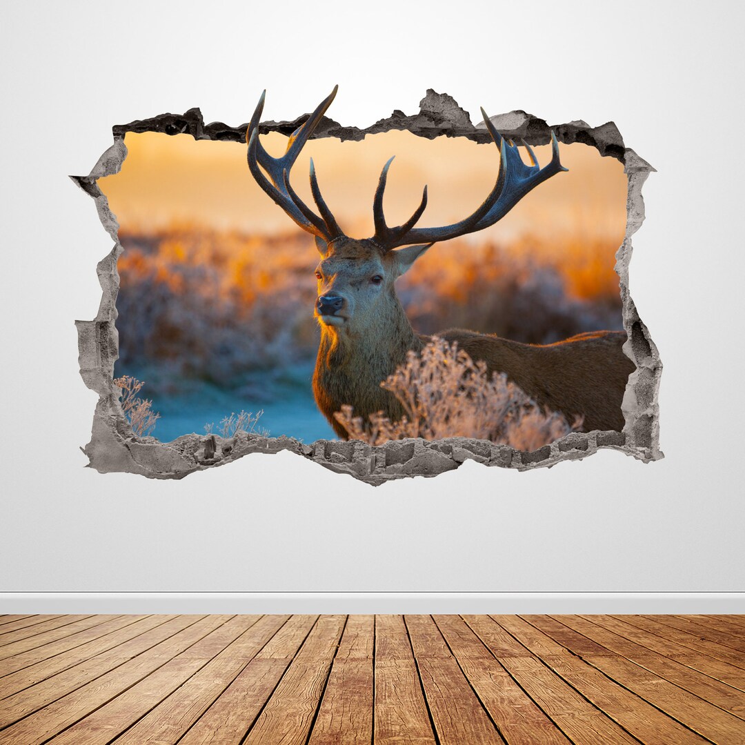 Deer Wall Decal Smashed 3D Graphic Hunting Animal Wall Sticker Art ...