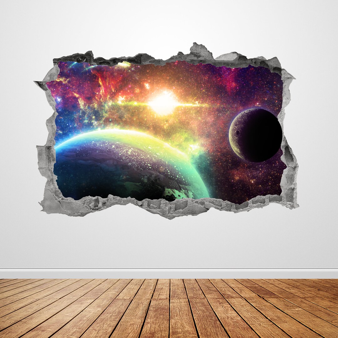Galaxy Wall Decal Smashed 3D Graphic View Outer Space Wall Art Stickers ...