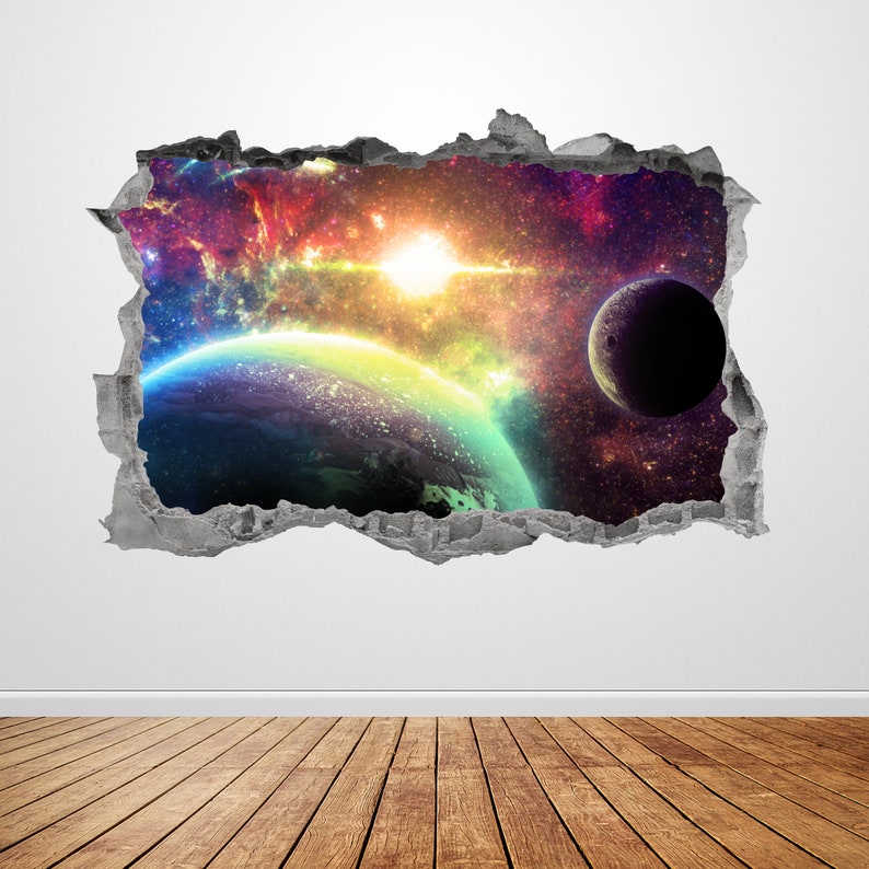 Galaxy Wall Decal Smashed 3D Graphic View Outer Space Wall Art Etsy