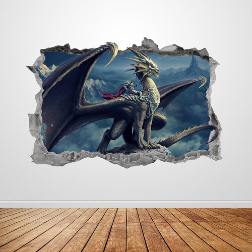 Dragon Wall Decal Fantasy 3D Smashed Wall Art Sticker Kids Etsy