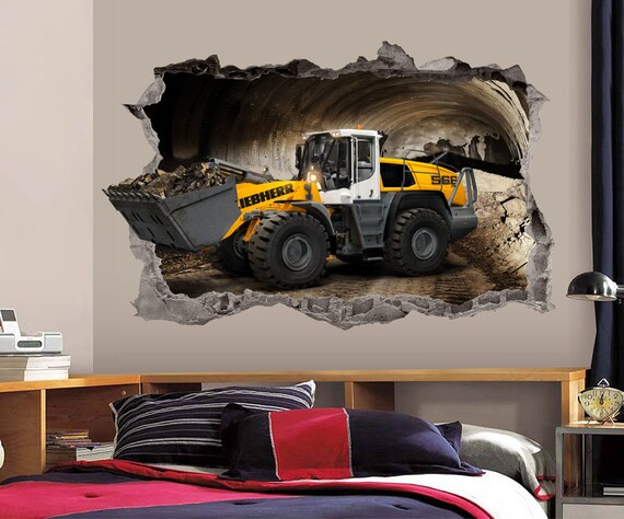 construction truck wall decal 3d art stickers vinyl wall decor | etsy