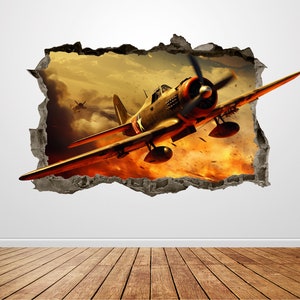 Airplane Vintage Wall Decal 3D AI Graphic Wall Art Sticker, Wall Decor, Airplane Warzone Wall Sticker Mural Poster Custom Vinyl Kids Bedroom