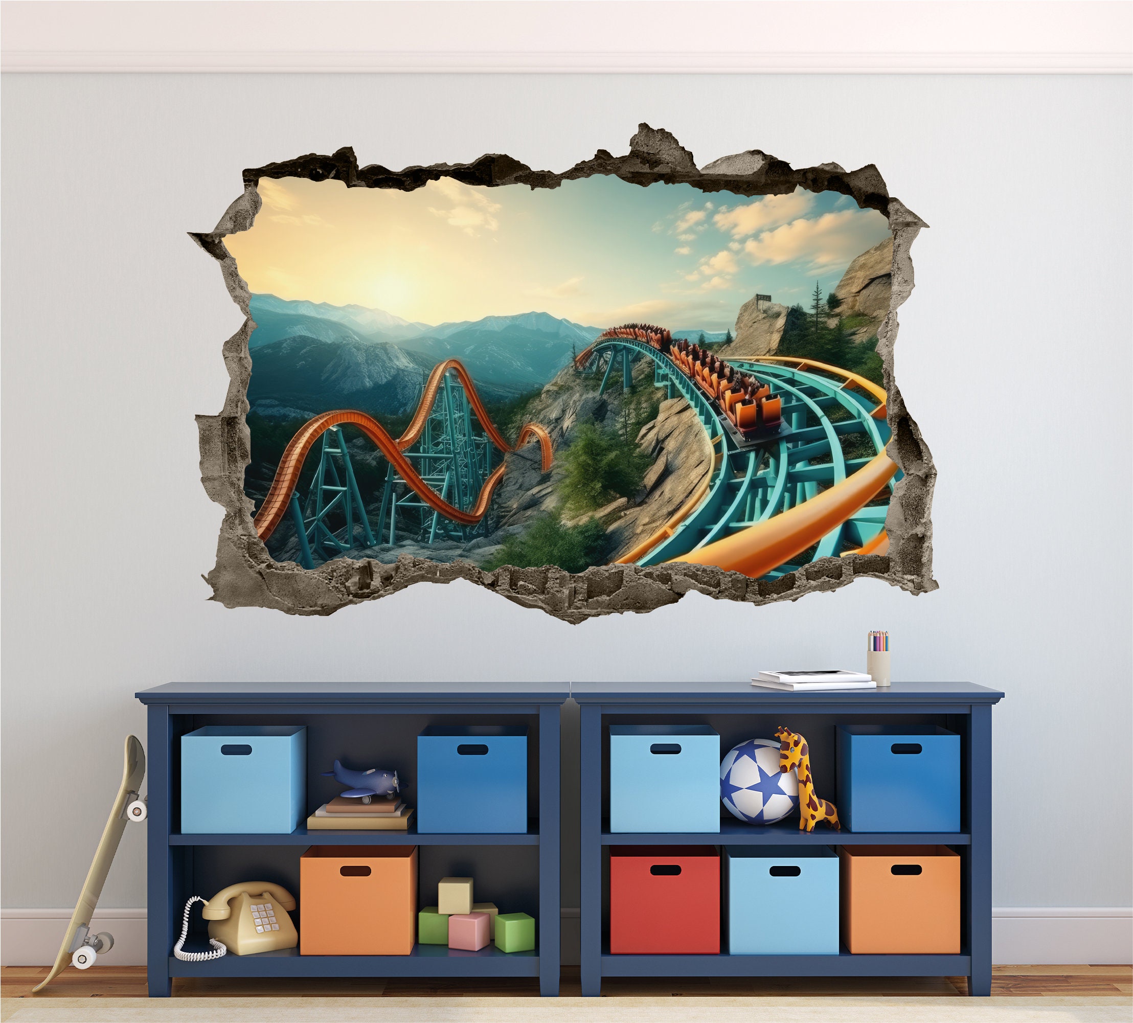 Rollercoaster Wall Decal Smashed 3D Graphic Park Wall Art Stickers ...
