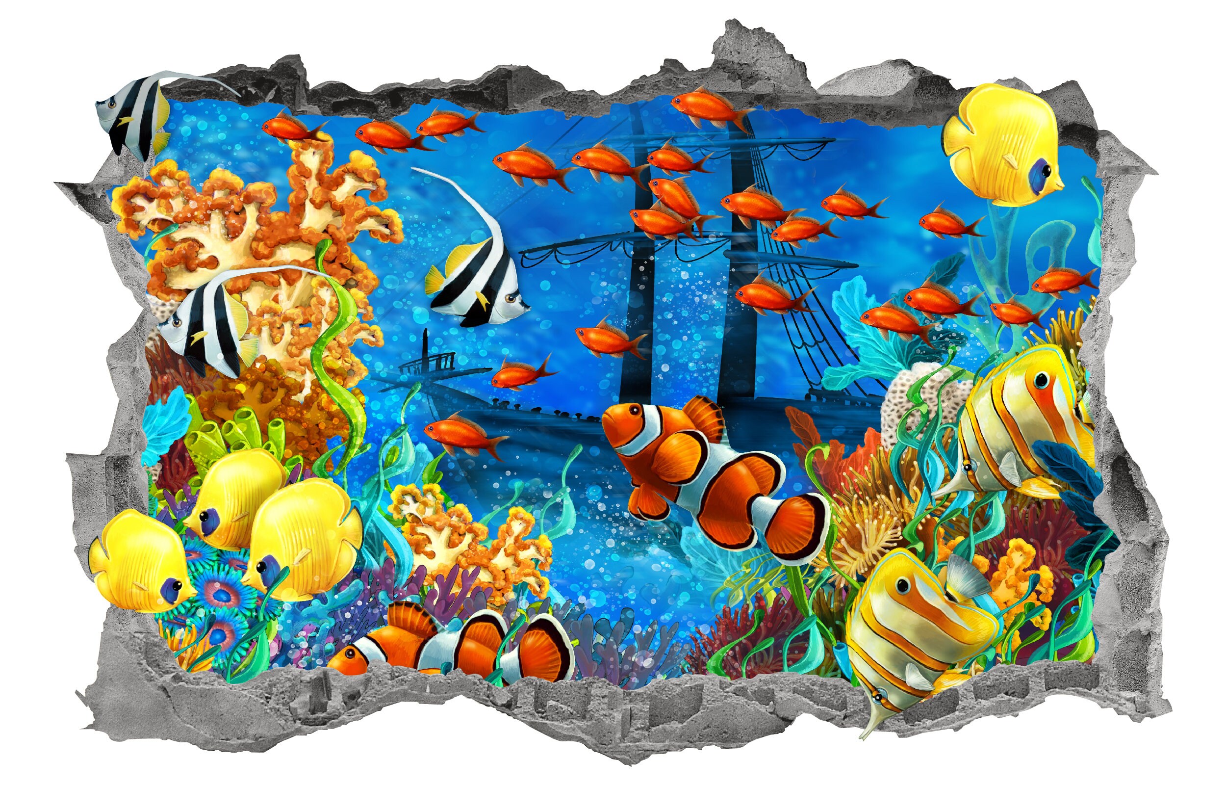 Aquarium Wall Decal Smashed 3D Graphic Animals Under the Ocean - Etsy