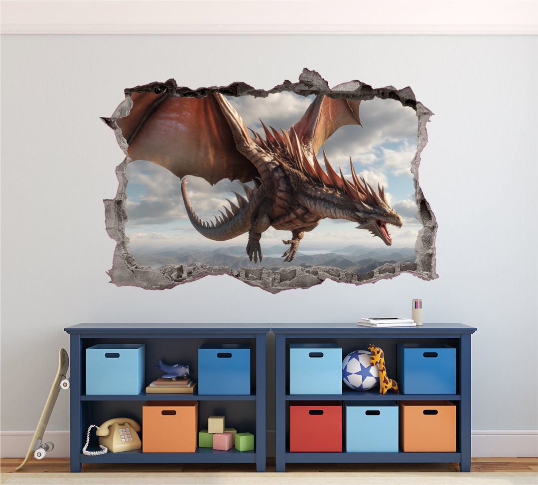 Dragon Wall Decal Smashed 3D Graphic Mystical Dragon Wall Sticker Art ...