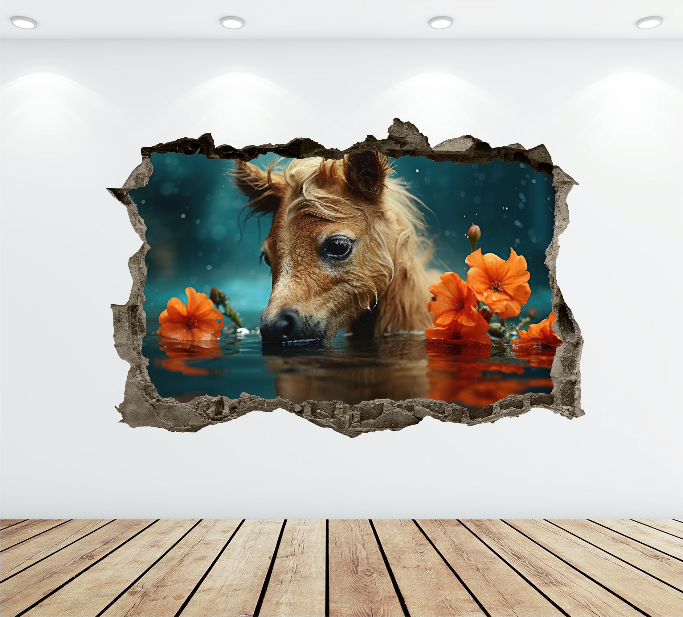 Sticker Mural 3D Poney – Déco Vinyle Amovible – Autocollant Cartonné Pour Chambre