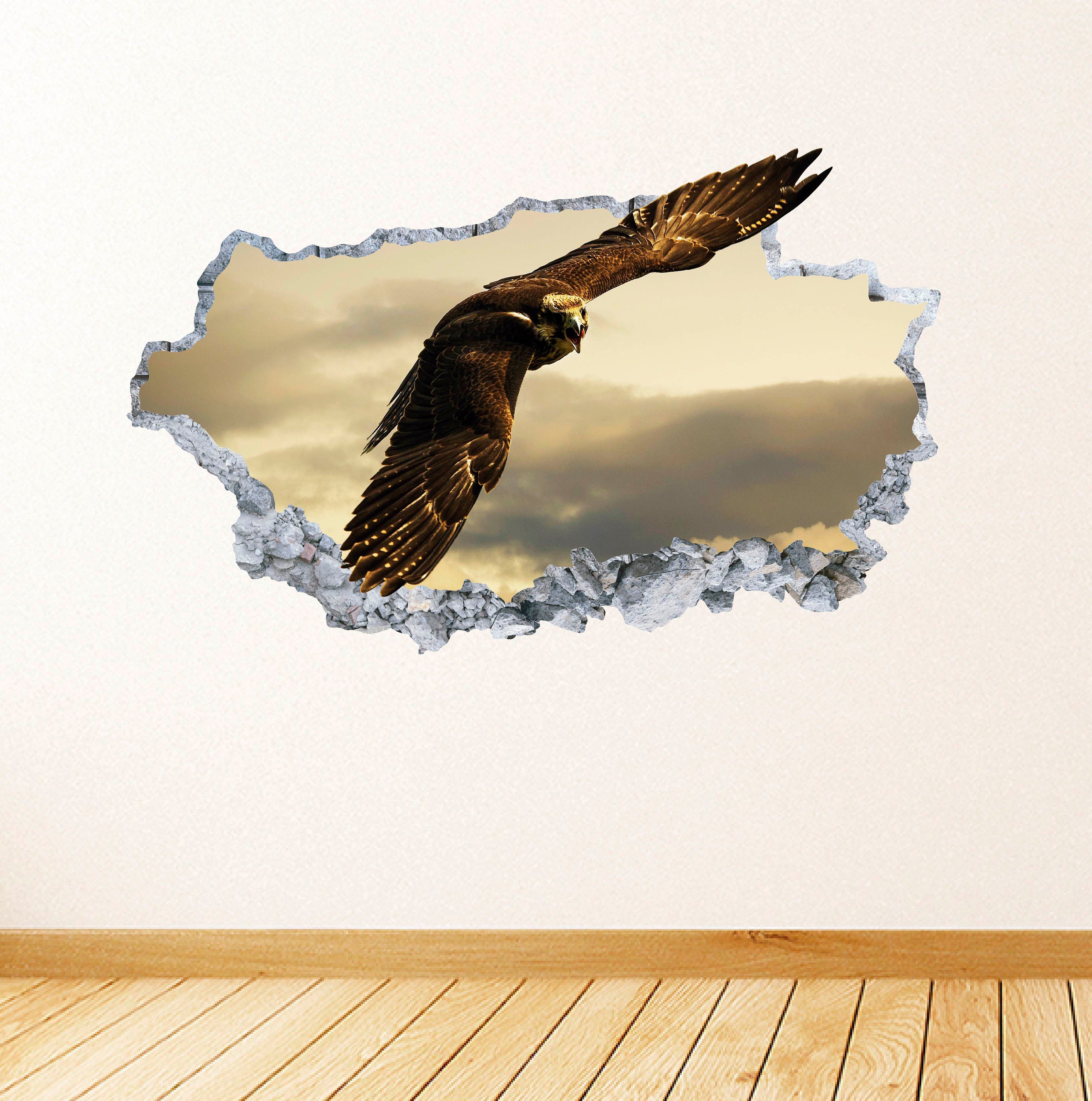 Flying Hawk Wall Decal Smashed Concrete Wall Art Decal Hawk Etsy