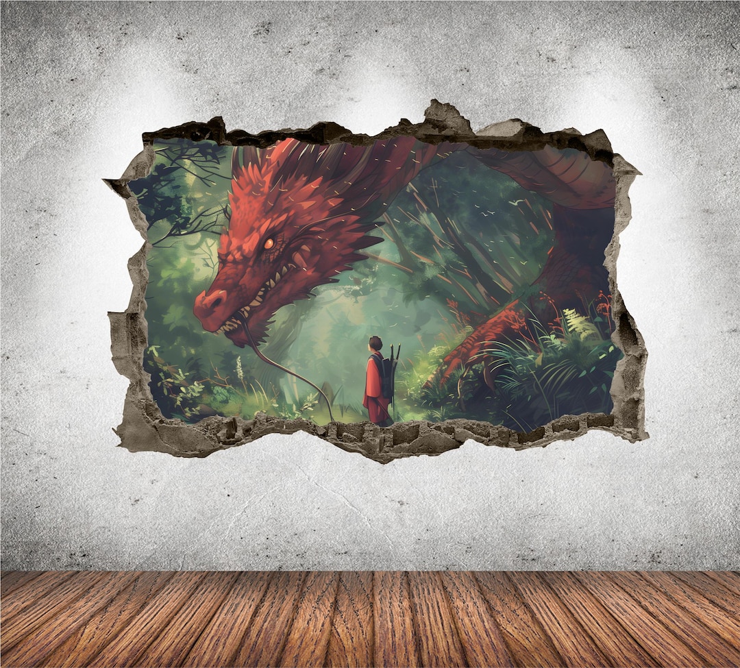 Magical Dragon Wall Decal Smashed 3D Graphic Chinese Dragon Wall Art ...