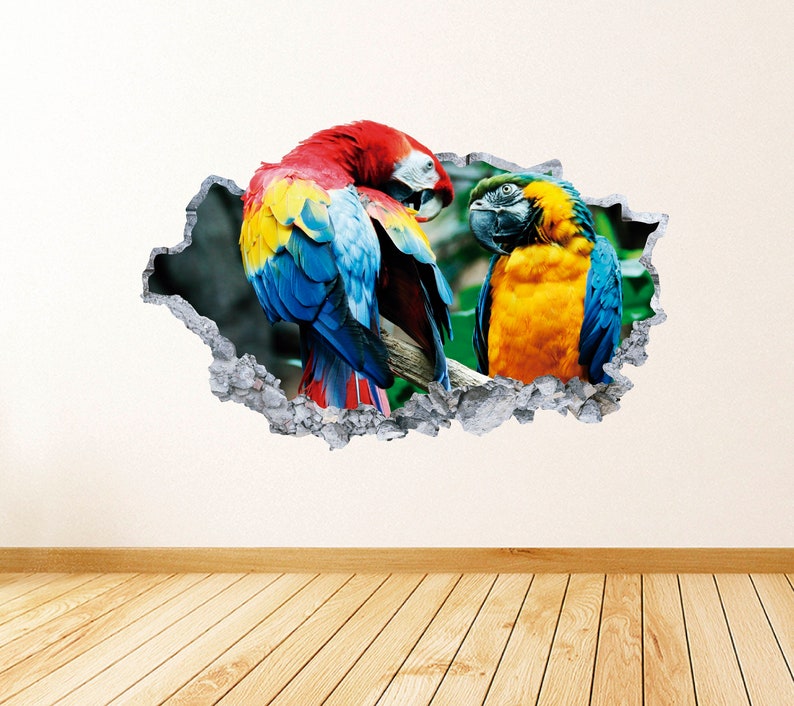 Macaws Smashed 3D Wall Decal Tropical Animal Vinyl Decor Sticker