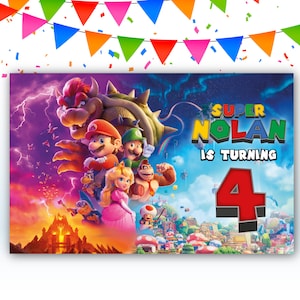 Super Custom Birthday Banner, Mario Birthday Banner, Luigi Birthday, Yoshi Birthday, Kids Birthday Decor, Custom Birthday Backdrop