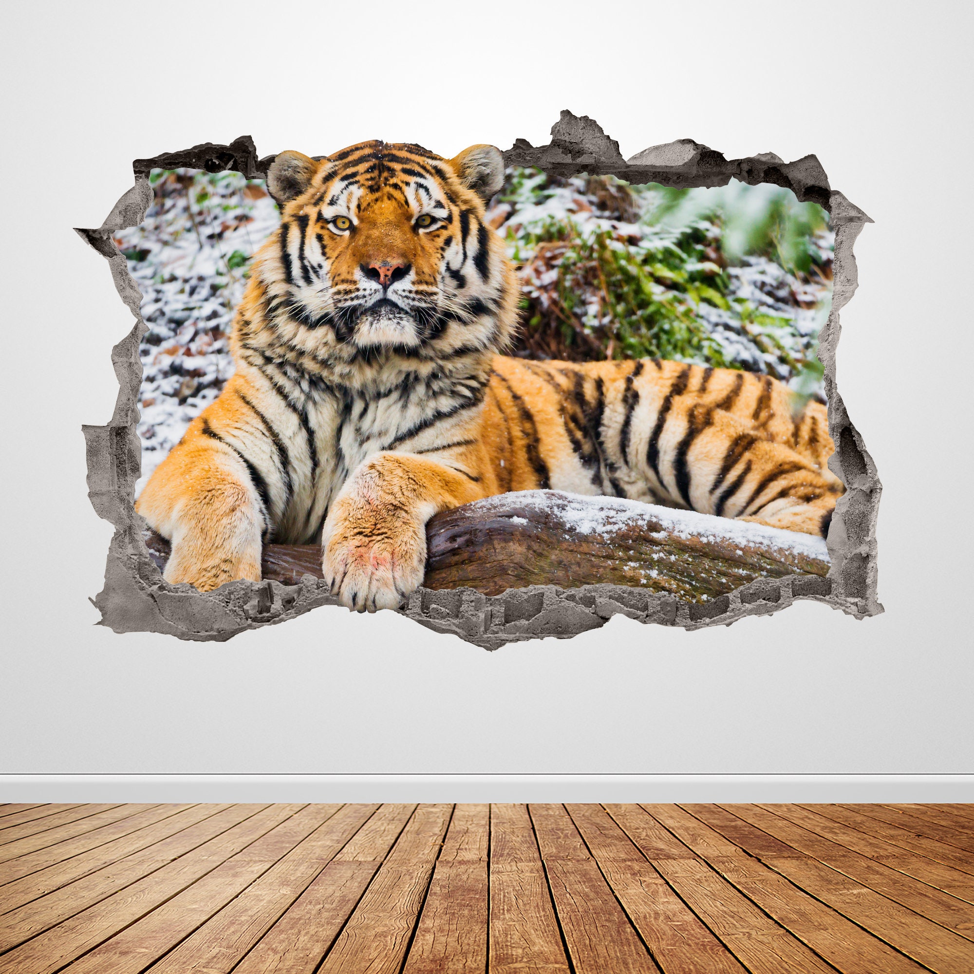 Siberian tiger wall decal smashed 3D Graphic Animal Wall Sticker Art ...