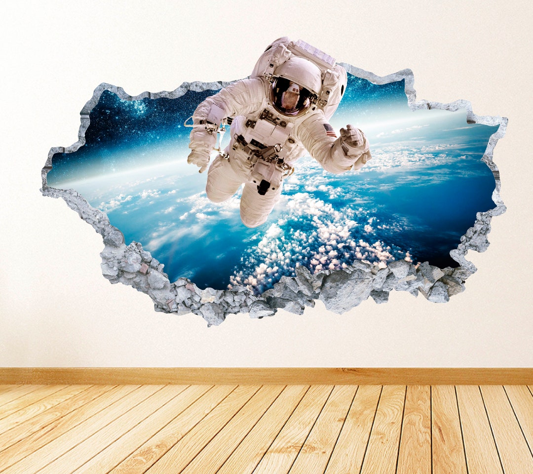 Astronaut Wall Decal Smashed Concrete Wall Art Decal Outer Space Theme ...