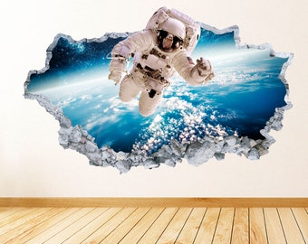 Astronaut Wall Decal Smashed Concrete Wall Art Decal Outer Space Theme Wall Decor Kids Bedroom Vinyl Wall Sticker