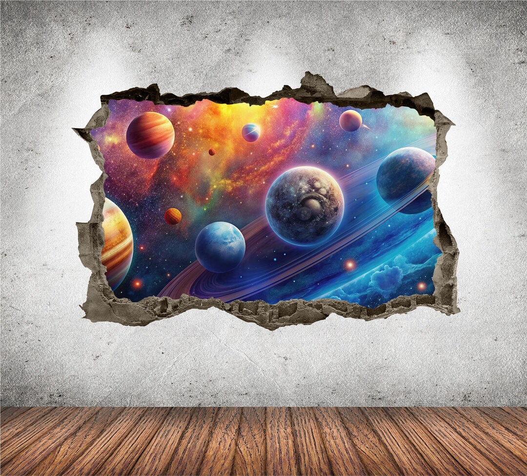 Outer Space Wall Decal Smashed 3D Graphic Galaxy Solar System Planets ...