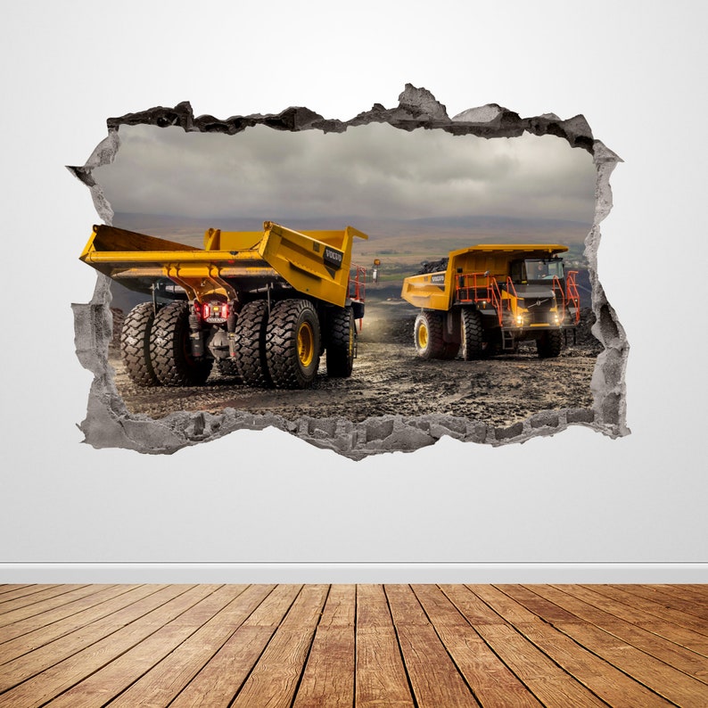Trucks Wall Decal Smashed 3D Graphic Construction Site Wall Etsy