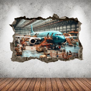 Airplane Wall Decal 3D AI Graphic Wall Art Sticker, Wall Decor, Airline Wall Sticker Mural Poster Custom Vinyl Kids Bedroom Gift