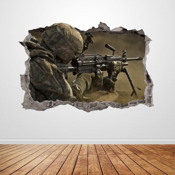 Military Wall Decal Smashed 3D Graphic Rifle Battlefield Wall Etsy