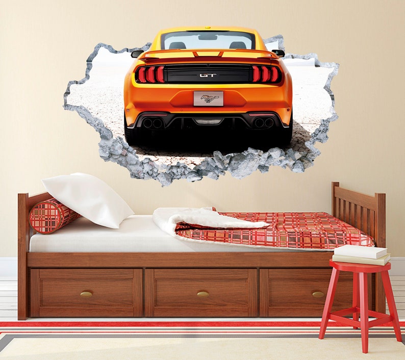 Mustang GT Wall Decal Smashed Racing Car Muscle Car Wall Art Vinyl Decor Sticker image 3