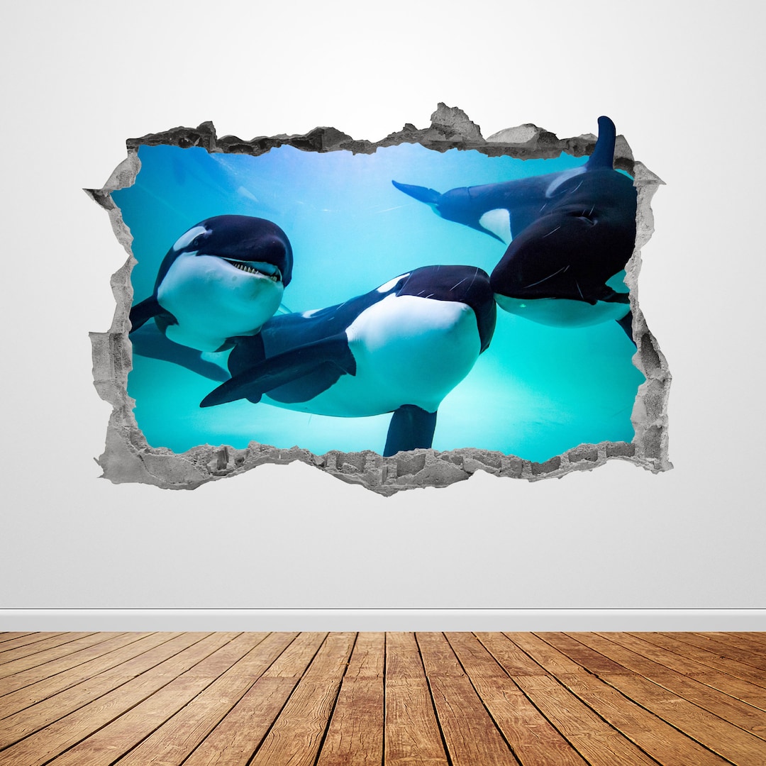 Killer Whale Wall Decal Smashed 3D Graphic Orca Wall Art Stickers Mural ...