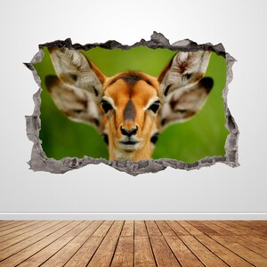 Gazelle Wall Decal Smashed 3D Graphic Safari Animal Wall Sticker Art Mural Poster Custom Vinyl Room Decor Gift