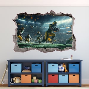 Football Wall Decal 3D AI Graphic Wall Art Sticker, Wall Decor, Football Player Wall Sticker Mural Poster Custom Vinyl Kids Bedroom