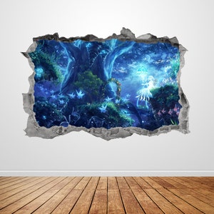 Enchanted Forest Wall Decal Smashed 3D Graphic Fantasy Fairy World Wall Art Stickers Mural Poster Kids Room Girls Bedroom Decor Gift