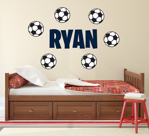 Custom Vinyl Sticker Bedroom Personalised Name & Football Wall Art Boys Kids 