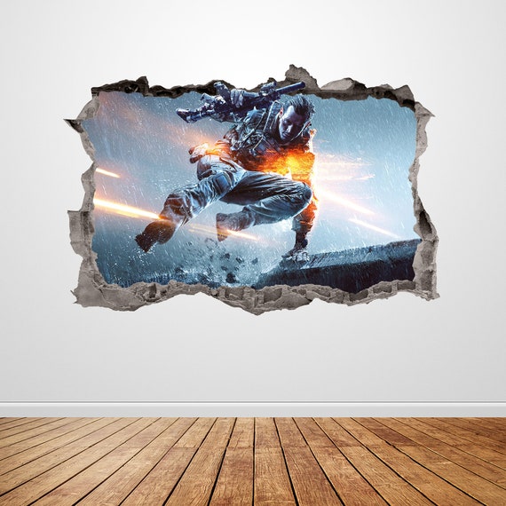 War Game Wall Decal Smashed 3D Graphic Military Warzone