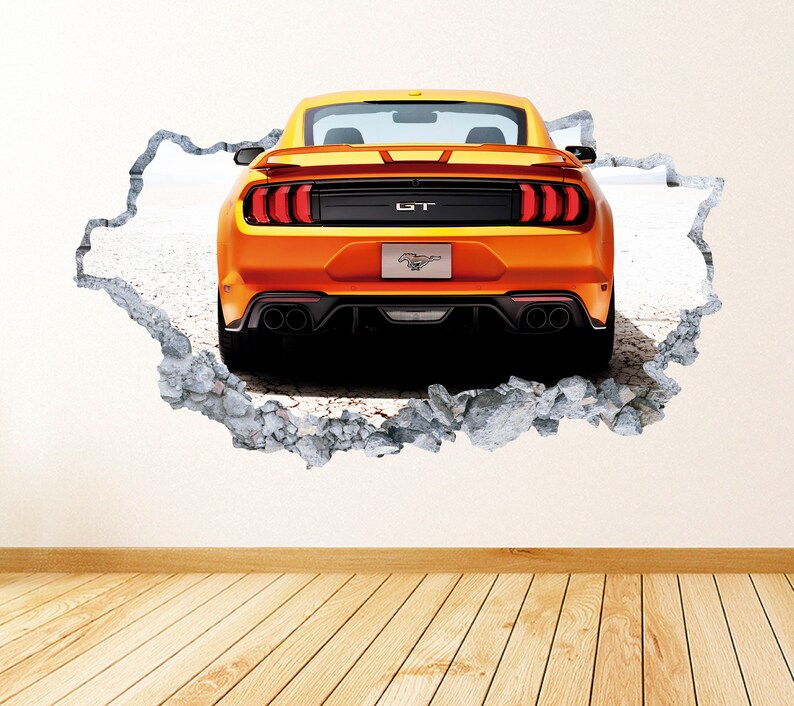 Mustang GT Wall Decal Smashed Racing Car Muscle Car Wall Art Vinyl Decor Sticker image 1