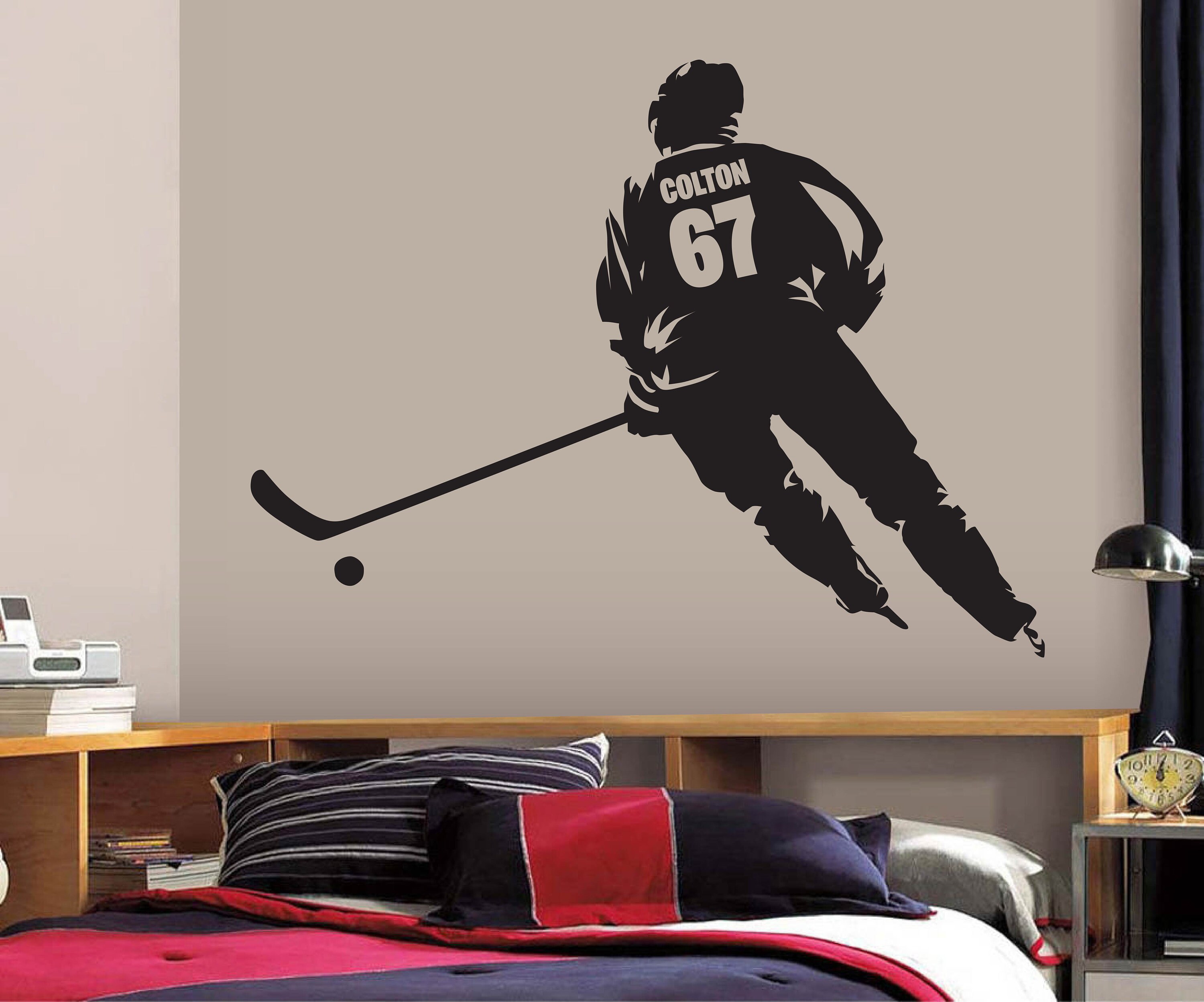 Personalized Name Wall Decal Hockey Wall Art Boys Bedroom Vinyl Wall Decor, image size:3000x2496