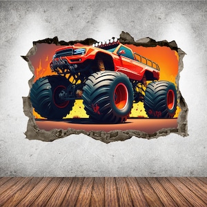 Adesivo da parete Monster Truck Smashed 3D Graphic Hot Truck Decorazione da parete Adesivi artistici Poster murale Camera dei bambini Decorazione camera da letto Regalo