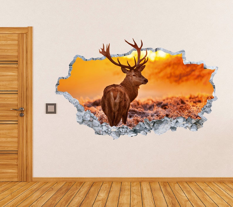 Deer Wall Decal Smashed Concrete Wall Art Decal Animal Deer | Etsy