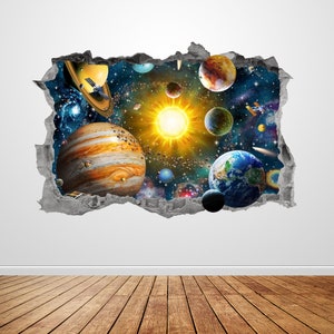 Sonnensystem Wandtattoo zerschlagen 3D Grafik Galaxy Weltraum Wand Kunst Aufkleber Wandbild Poster Kinderzimmer Schlafzimmer Dekor Spielzimmer Geschenk