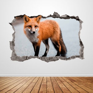 Fox Wall Decal Smashed 3D Graphic Animal Wall Sticker Art Mural Poster Custom Vinyl Room Decor Gift