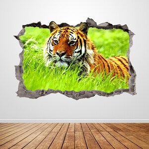 Animal Wall Decal Smashed 3D Graphic Tiger Wall Sticker Art Mural Poster Custom Vinyl Room Decor Gift
